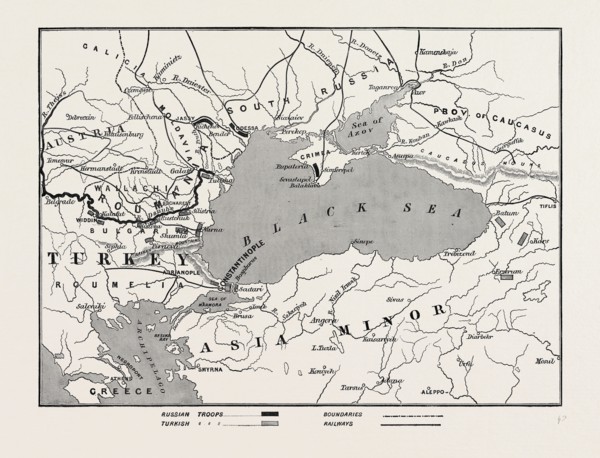 THE IMPENDING WAR, MAP OF TURKEY AND SOUTHERN RUSSIA, SHOWING THE RELATIVE POSITIONS OF THE RUSSIAN
