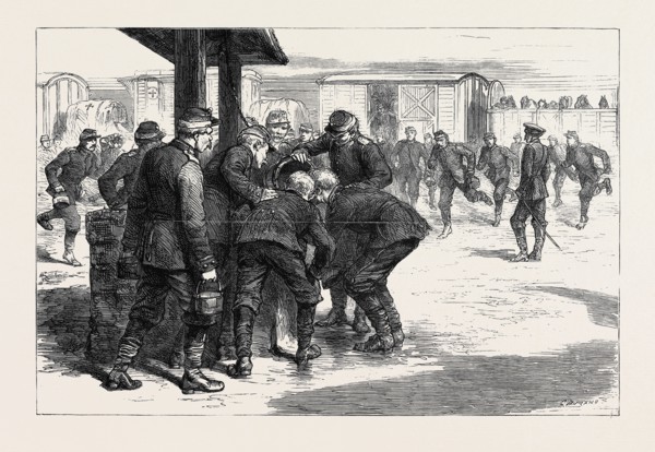 THE WAR IN THE EAST, WITH THE RUSSIANS: ON THE WAY TO THE FRONT BY RAIL, "TWO MINUTES FOR