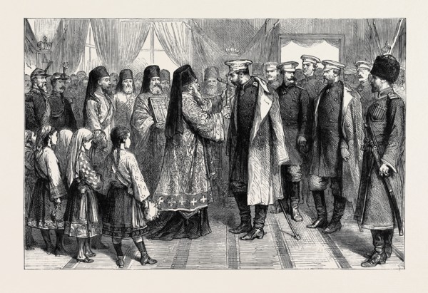 THE WAR IN THE EAST: WITH THE RUSSIANS: RECEPTION OF THE CZAR BY THE CLERGY OF PLOJESTI