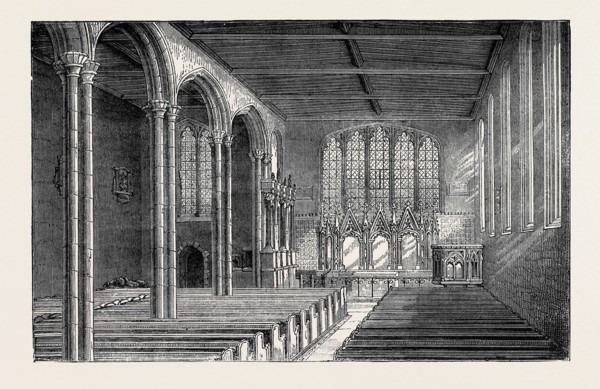 ST. PETER'S CHAPEL IN THE TOWER OF LONDON, THE INTERIOR AS RESTORED IN 1877