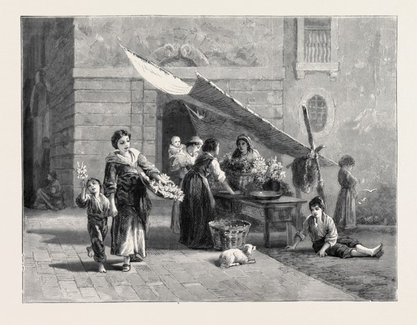 A SPANISH FLOWER STALL, 1870
