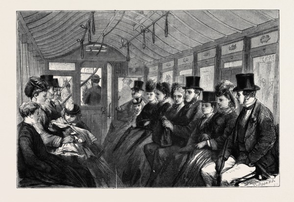 THE BRIXTON AND KENNINGTON TRAMWAY. INTERIOR OF A CARRIAGE, LONDON, 1870; METROPOLITAN STREET