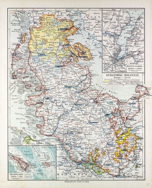 MAP OF SCHLESWIG-HOLSTEIN, GERMANY, 1899