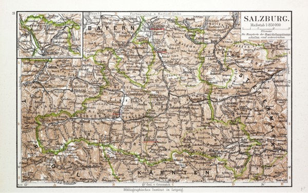 MAP OF SALZBURG, AUSTRIA, 1899