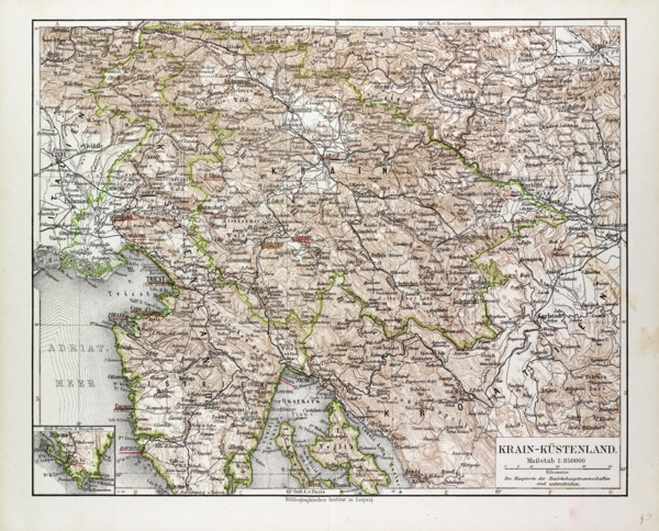 MAP OF SLOVENIA AND CROATIA, 1899