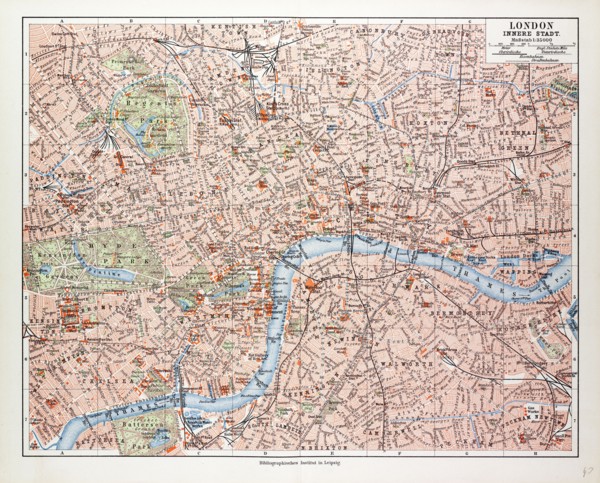 MAP OF THE CENTRE OF LONDON, GREAT BRITAIN, 1899