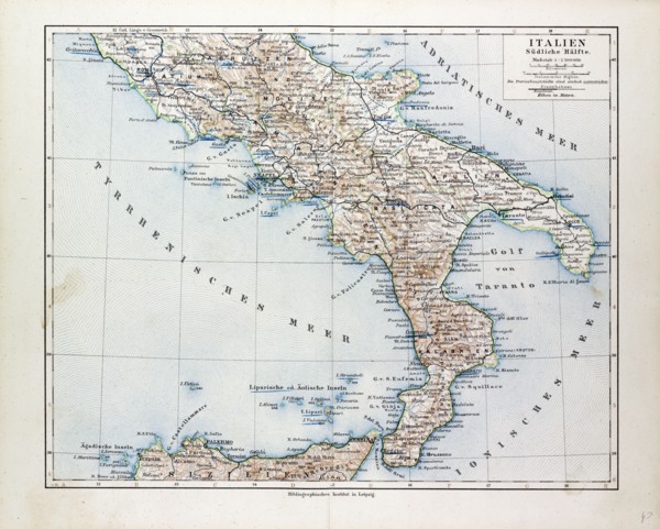 MAP OF SOUTH ITALY, 1899