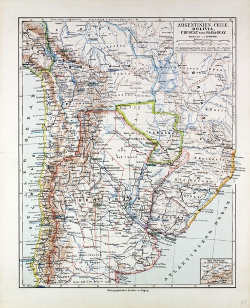 MAP OF ARGENTINIA, CHILE, BOLIVIA, URUGUAY AND PARAGUAY, 1899