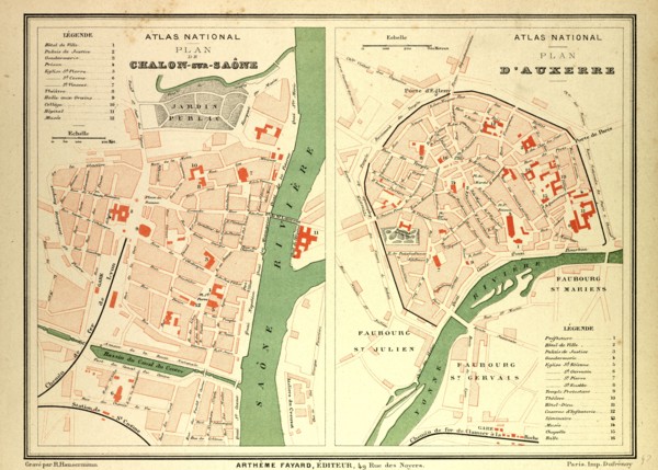 MAP OF CHALON-SUR-SAÃîNE AND AUXERRE, FRANCE