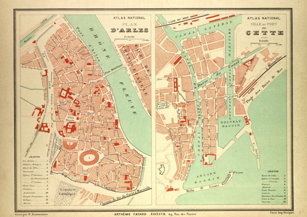 MAP OF ARLES AND CETTE, FRANCE
