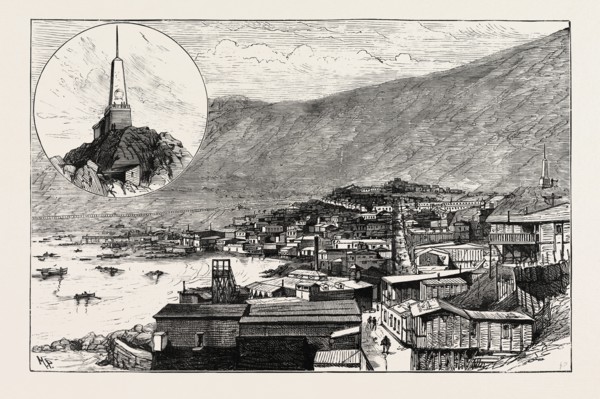THE CIVIL WAR IN CHILE: MONUMENT TO ARTURO PRATT (TOP LEFT CORNER), PISAGUA, COAST OF CHILE,