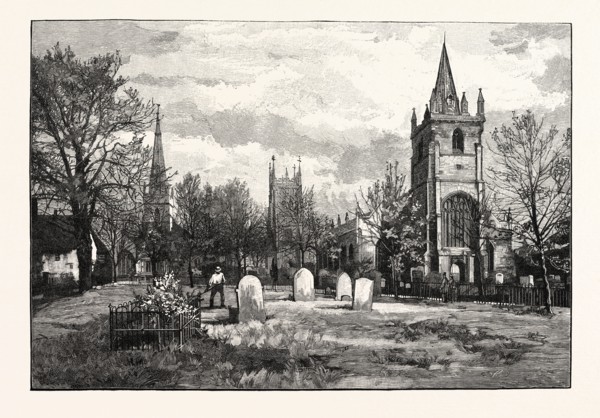 FROM LEFT TO RIGHT: ALL SAINTS' CHURCH, THE BELL TOWER, EVESHAM ABBEY, ST. LAURENCE'S CHURCH