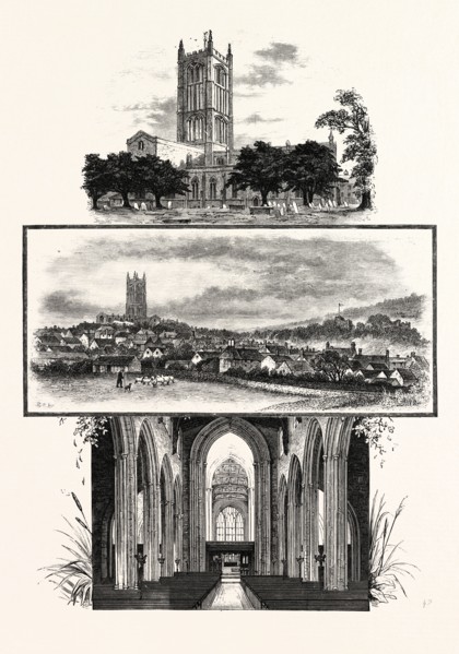THE CHURCH FROM THE NORTH WEST; VIEW FROM THE RAILWAY STATION; THE NAVE, LOOKING EAST