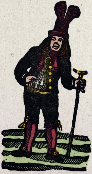 illustration of English tales, folk tales, and ballads. A man with a walking stick