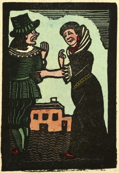 illustration of English tales, folk tales, and ballads. A woman holding a man's elbow