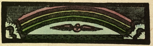 illustration of English tales, folk tales, and ballads. A rainbow and a bird