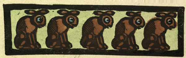 illustration of English tales, folk tales, and ballads. Five rabbits