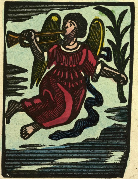 illustration of English tales, folk tales, and ballads. An angel with a trumpet.