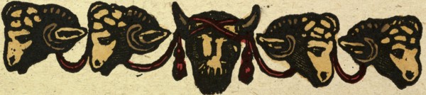 illustration of English tales, folk tales, and ballads. heads of rams