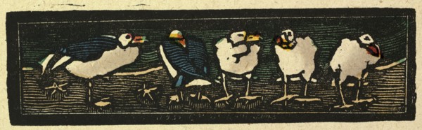 illustration of English tales, folk tales, and ballads. Five sea gulls