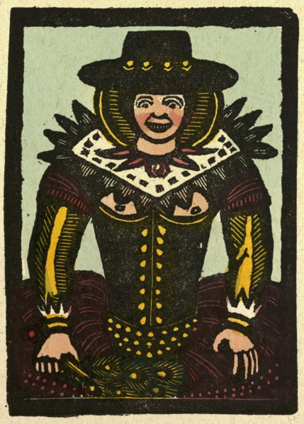illustration of English tales, folk tales, and ballads. A woman colourful clothing