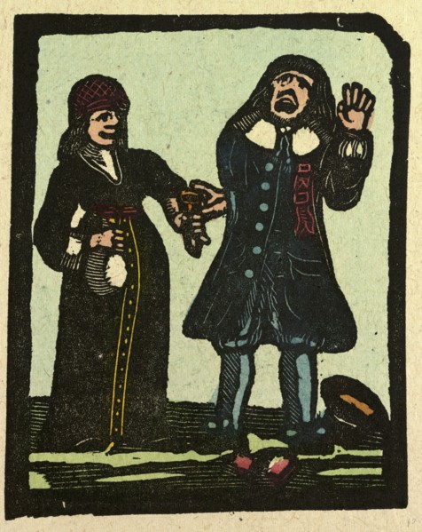 illustration of English tales, folk tales, and ballads. A man and a woman in conversation