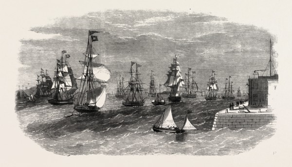 SCENE IN THE MERSEY ON THE TERMINATION OF THE LATE GALE, VESSELS OUTWARD-BOUND