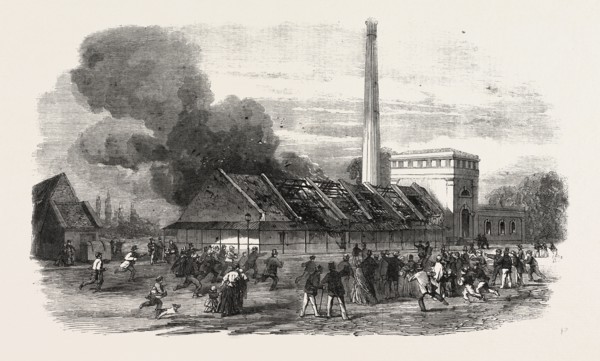 EXPLOSION AT THE GOVERNMENT GUNPOWDER-WORKS NEAR WALTHAM: THE POWDER-MILLS AFTER THE EXPLOSION