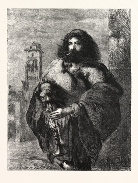 A ROMAN BAGPIPER, BY J. GILBERT, IN THE EXHIBITION OF THE WATER-COLOUR SOCIETY