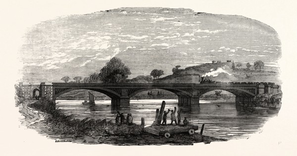 OPENING OF THE NORTH DEVON RAILWAY: THE IRON RAILWAY BRIDGE, OVER THE RIVER TAW, NEAR BARNSTAPLE,