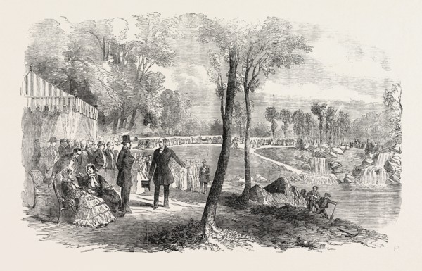 INAUGURATION OF THE CASCADES, IN THE BOIS DE BOULOGNE, PARIS, BY THE EMPEROR AND EMPRESS OF THE