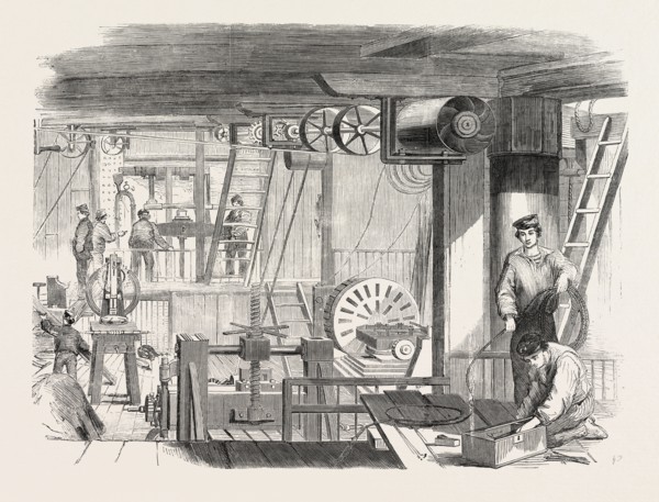 THE VOLCANO STEAM-SLOOP FITTED AS A FLOATING FACTORY FOR THE BALTIC, 1854