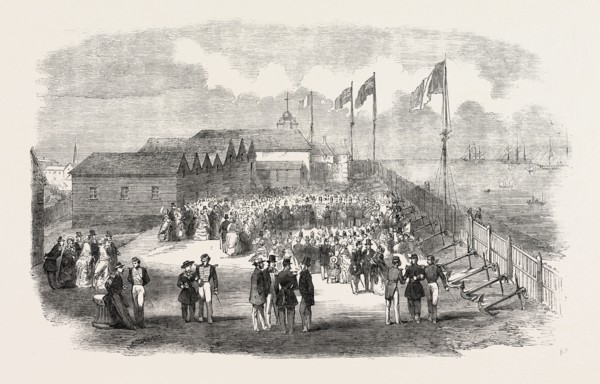 BAND OF THE 3RD FRENCH REGIMENT PLAYING IN H.M. NAVAL YARD, AT DEAL, UK