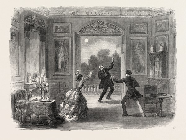 SCENE FROM THE NEW DRAMA OF THE OLD CHATEAU, AT THE HAYMARKET THEATRE, LONDON, UK, 1854