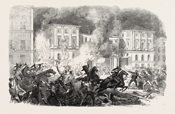 THE INSURRECTION IN SPAIN: THE INSURGENTS SETTING FIRE TO THE PALACE OF QUEEN CHRISTINA AT MADRID,