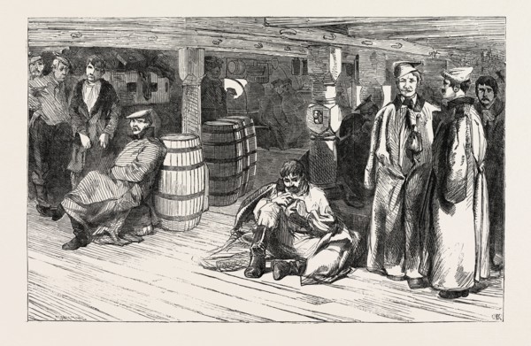 RUSSIAN PRISONERS AT SHEERNESS: THE DEVONSHIRE., RUSSIAN PRISONERS BETWEEN DECKS, 1854
