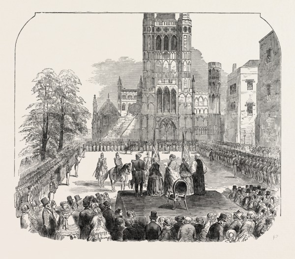 PRESENTATION OF COLOURS TO THE CAMBRIDGESHIRE MILITIA, AT ELY, 1854
