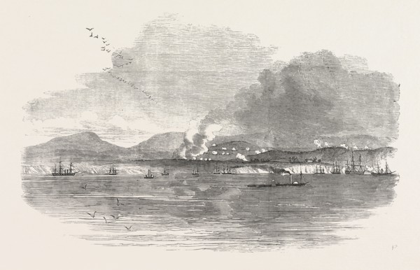 THE CRIMEAN WAR: THE BATTLE OF THE ALMA: SKETCHED FROM THE DECK OF THE STAR OF THE SOUTH, 1854