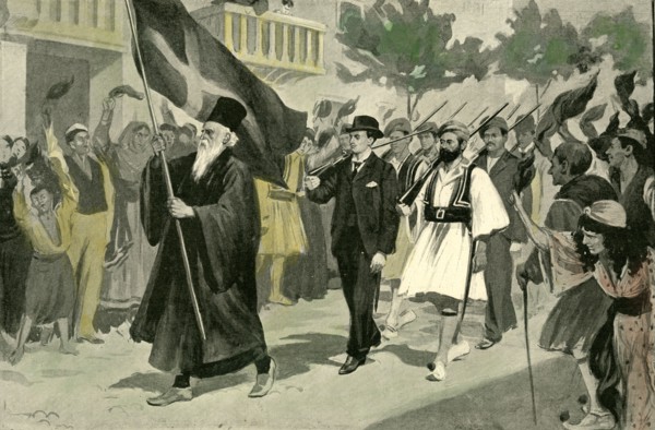Larissa, Greece, 1897. Arming Greek volunteers in Larissa.