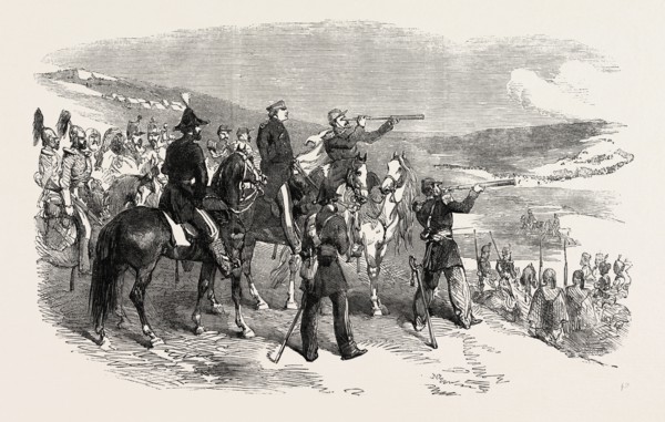 THE CRIMEAN WAR: LORD RAGLAN AND GENERAL CANRORERT VISITING THE FRENCH OUTPOSTS OPPOSITE