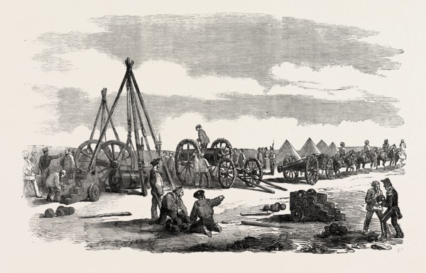 THE CRIMEAN WAR: SIEGE OF SEBASTOPOL: PREPARING A TRAIN FOR THE TRENCHES, 1854