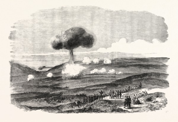 THE CRIMEAN WAR: THE SIEGE OF SEBASTOPOL: EXPLOSION OF A POWDER MAGAZINE IN THE ENGLISH TRENCHES,