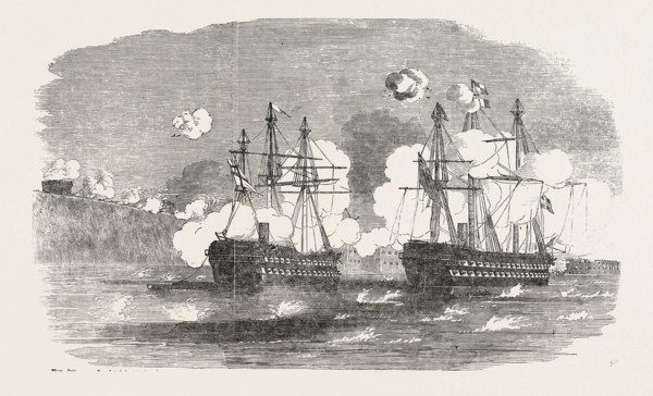 THE CRIMEAN WAR: THE AGAMEMNON AND SANSPAREIL ATTACKING SEBASTOPOL, 1854
