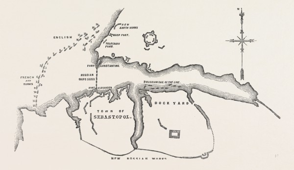 THE CRIMEAN WAR: PLAN OF THE ATTACK OF THE ALLIED FLEETS ON THE FORTS OF SEBASTOPOL, AT 1.30 P.M.,
