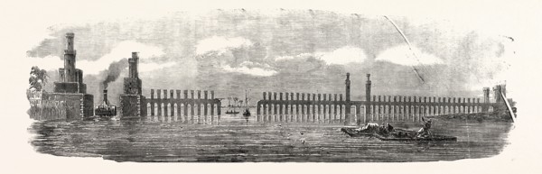 THE BARRAGE OF THE NILE, 1854. Some eighteen miles below Cairo, on the Western, or Rosetta, branch