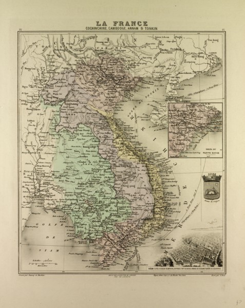 MAP OF VIETNAM, CAMBODIA, THAILAND, LAOS, 1896