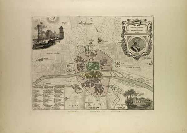 MAP OF PARIS IN 1180, FRANCE