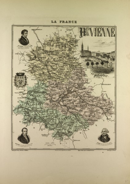 MAP OF HAUTE VIENNE, 1896, FRANCE