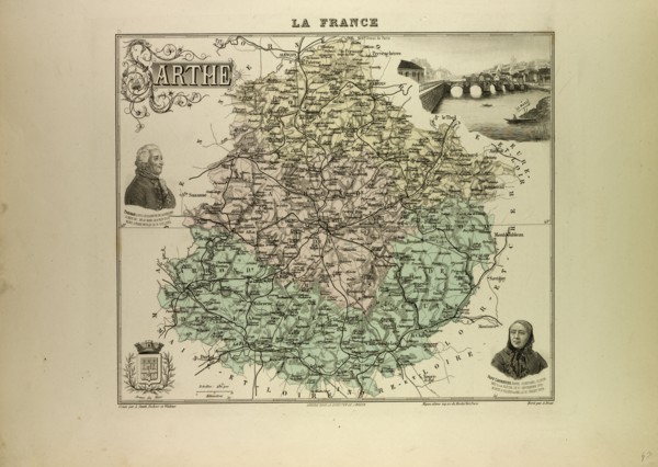MAP OF SARTHE, 1896, FRANCE