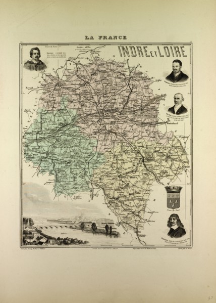 MAP OF INDRE AND LOIRE, 1896, FRANCE